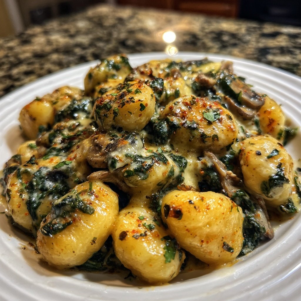 Spinach & Mushroom Gnocchi w/ Garlic Smoked Paprika Sauce