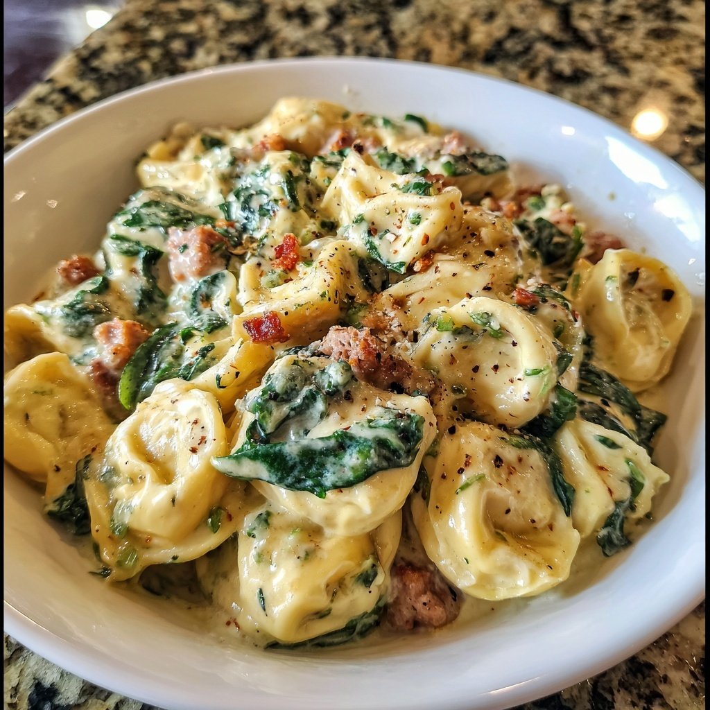 Tortellini Alfredo with Spinach and Sausage
