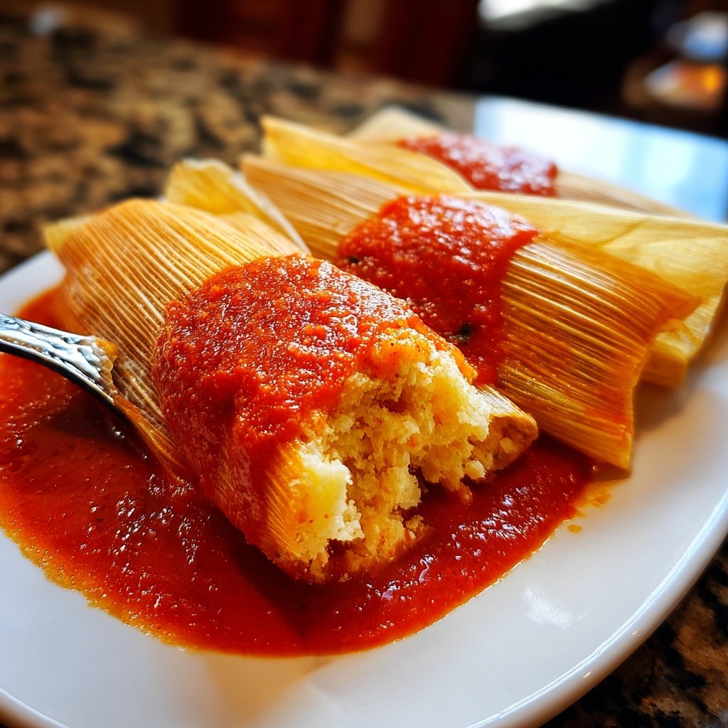 Tamales with Red Chili Sauce