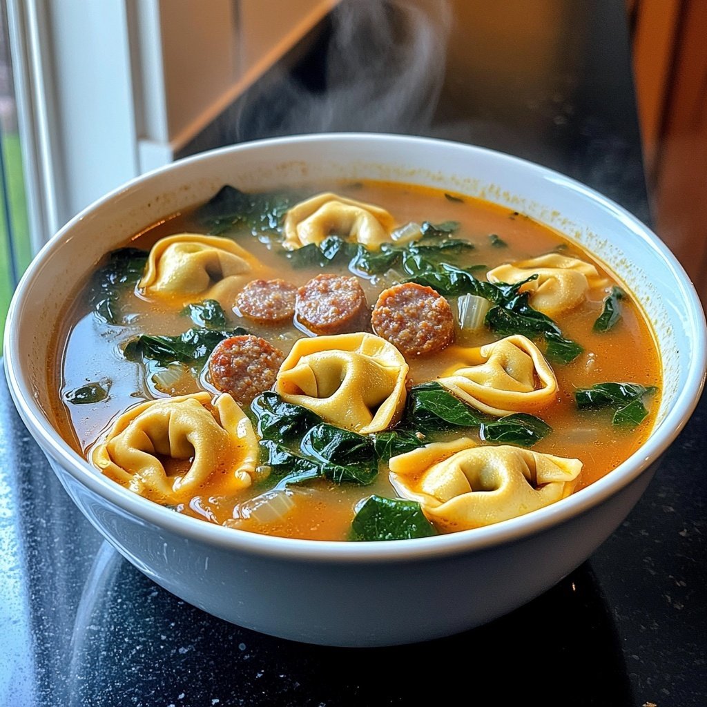 Sausage Tortellini Soup with Spinach