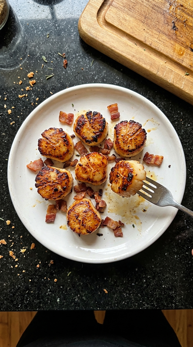 Crispy Seared Scallops with Bacon