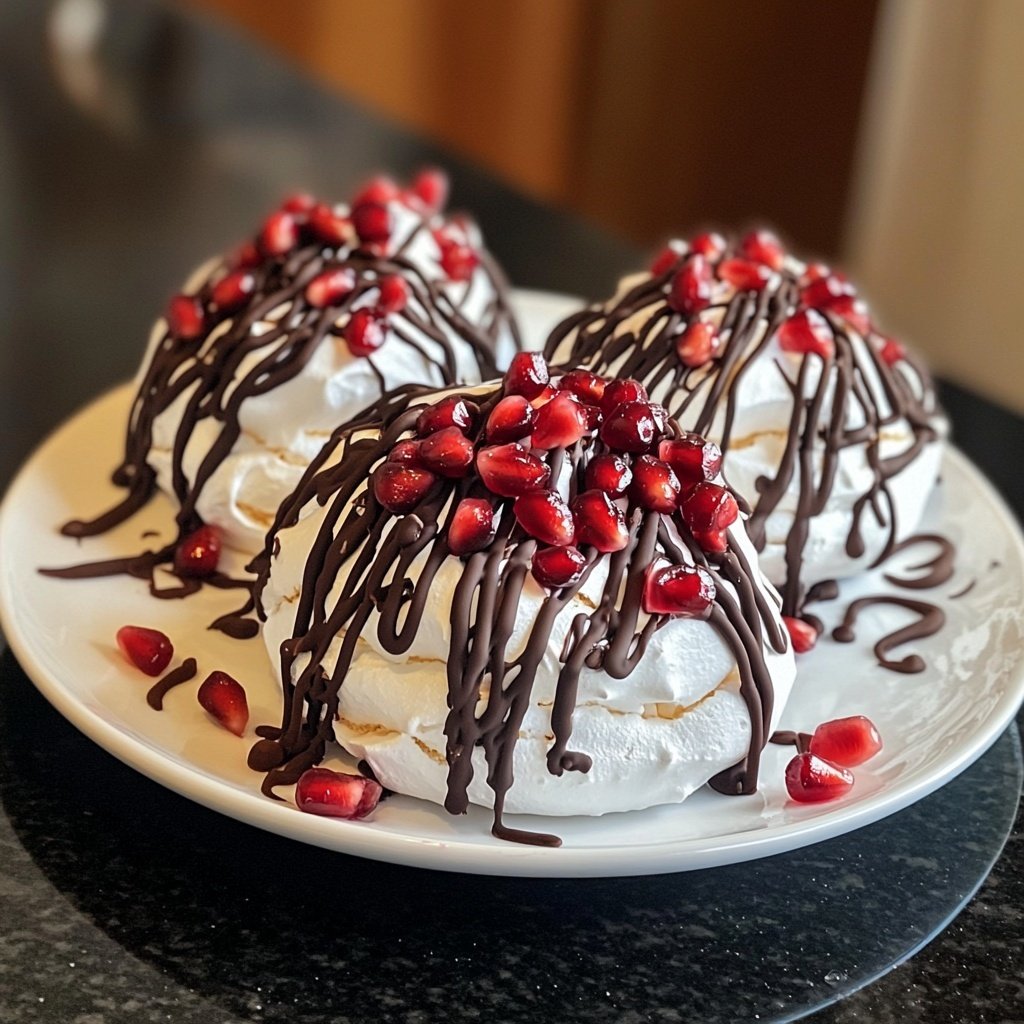 Vegan Pavlovas with Pomegranates and Chocolate