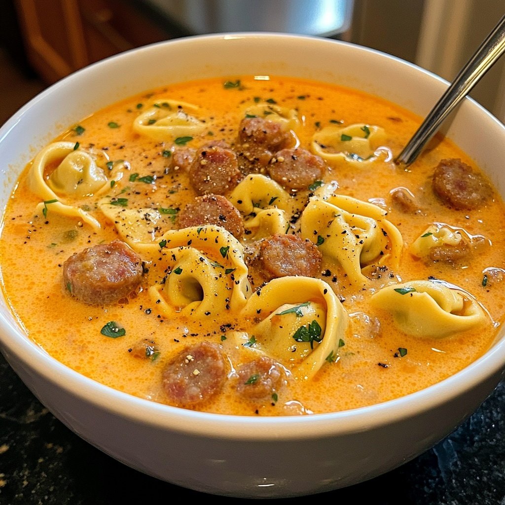 Creamy and Spicy Sausage Tortellini Soup