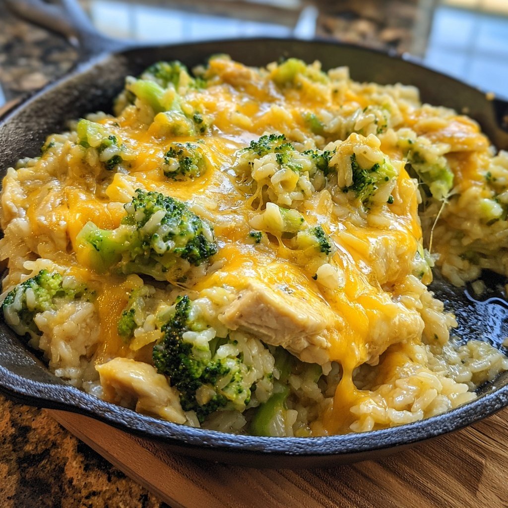Cheesy Chicken Skillet Broccoli Rice